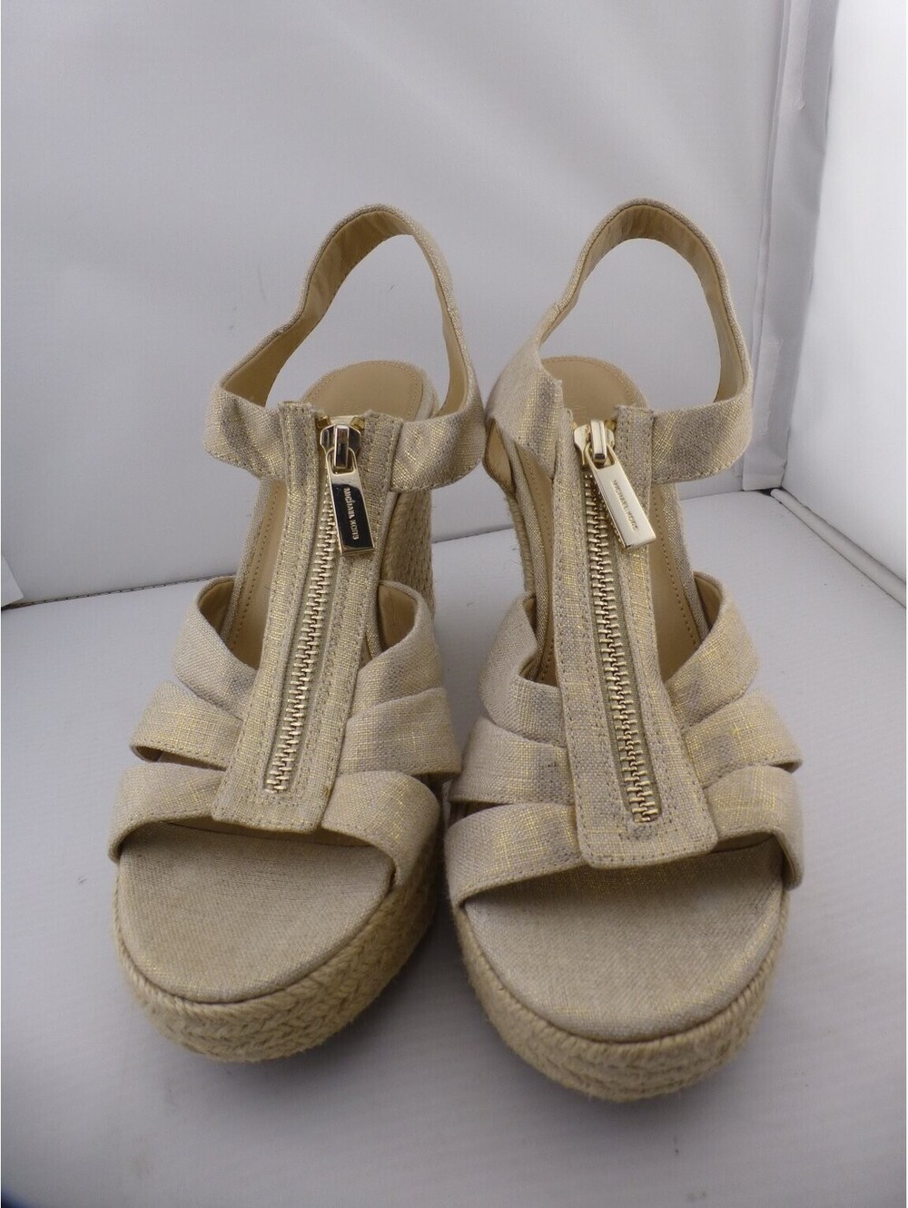 MICHAEL Michael Kors Women's Beige Gold Espadrille Wedge Sandals Size 6.5 - M22